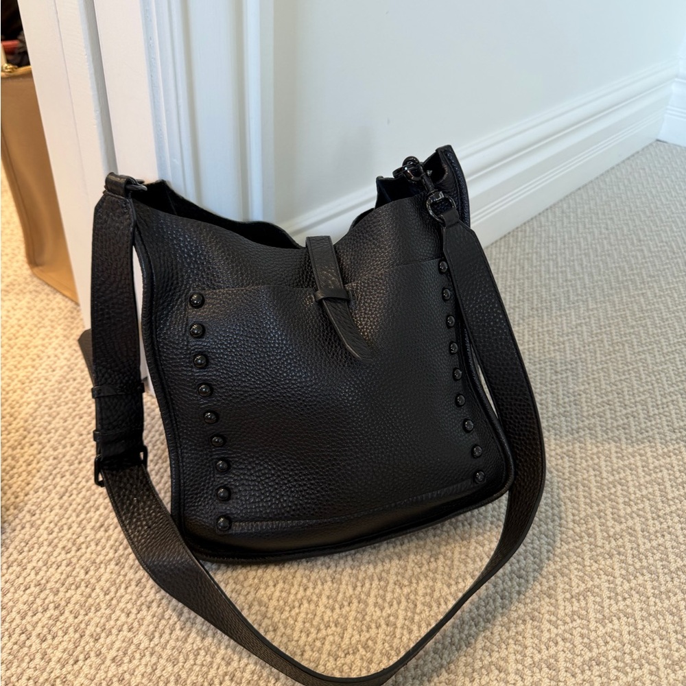 Rebecca Minkoff Black Pebbled Leather Stud-Trim Crossbody Bag